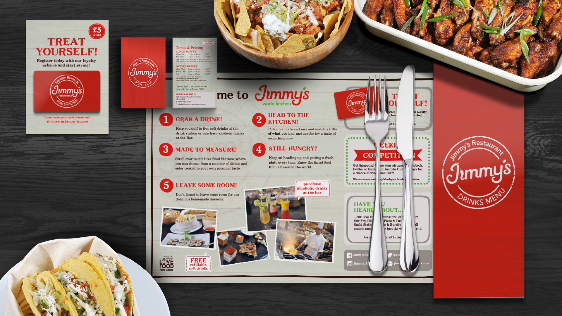 Restaurant Branding and Design Jimmy's - Menu leaflet, loyalty card
